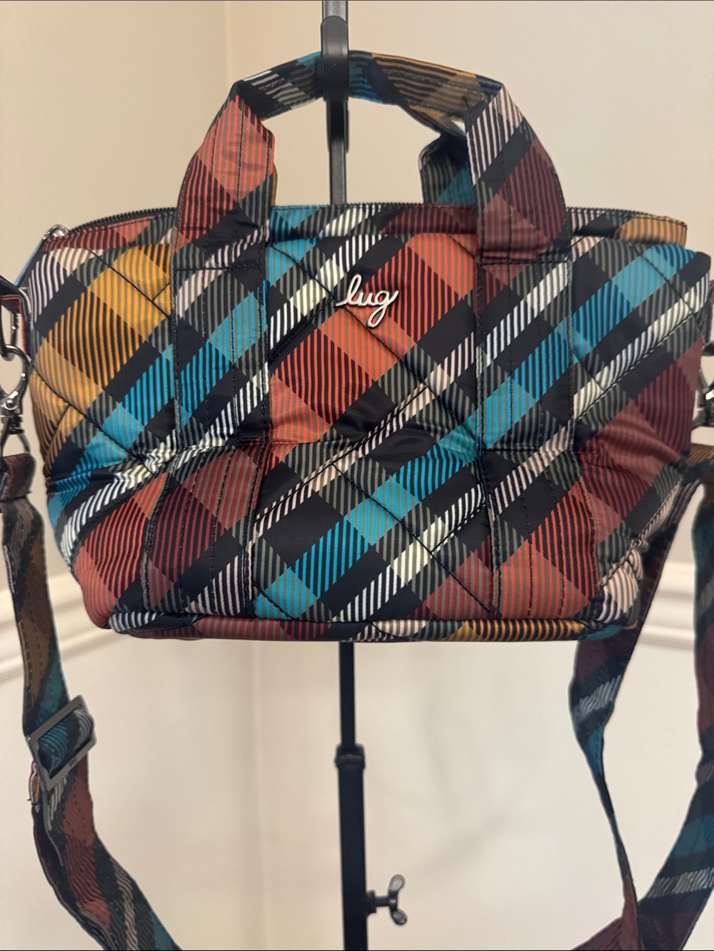 lug Dory Mini Fall Plaid Crossbody Bag in Teal, Amber Yellow Multi
